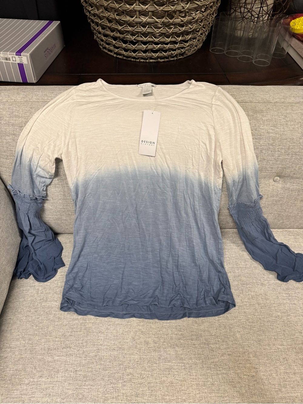 Design History Ombre Long-Sleeve Top in White and Blue